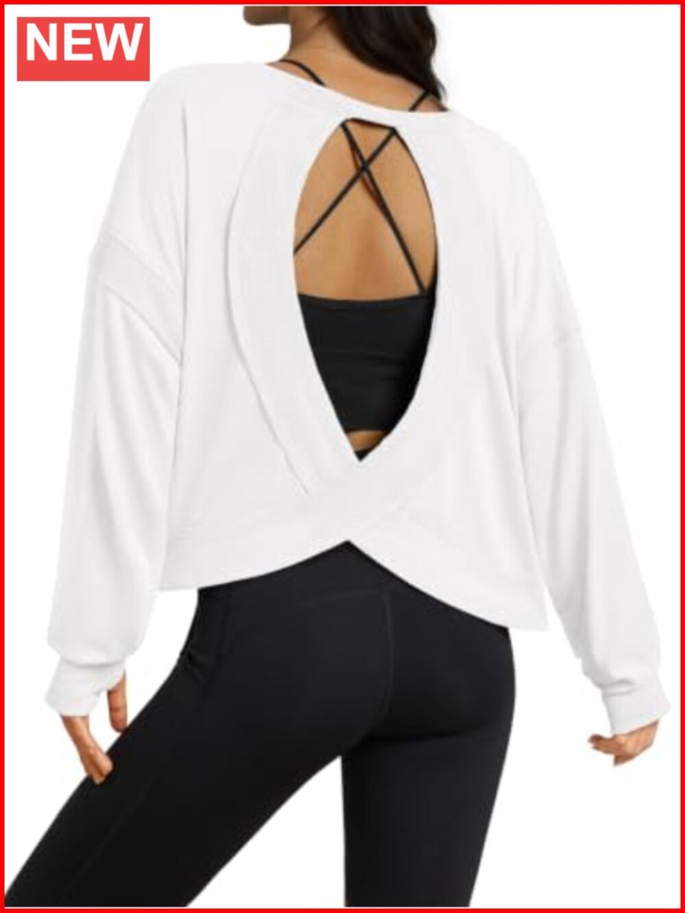 Open Back Workout Top Long Sleeve Crop Tee Rayon Blend Yoga Gym Athletic Shirt